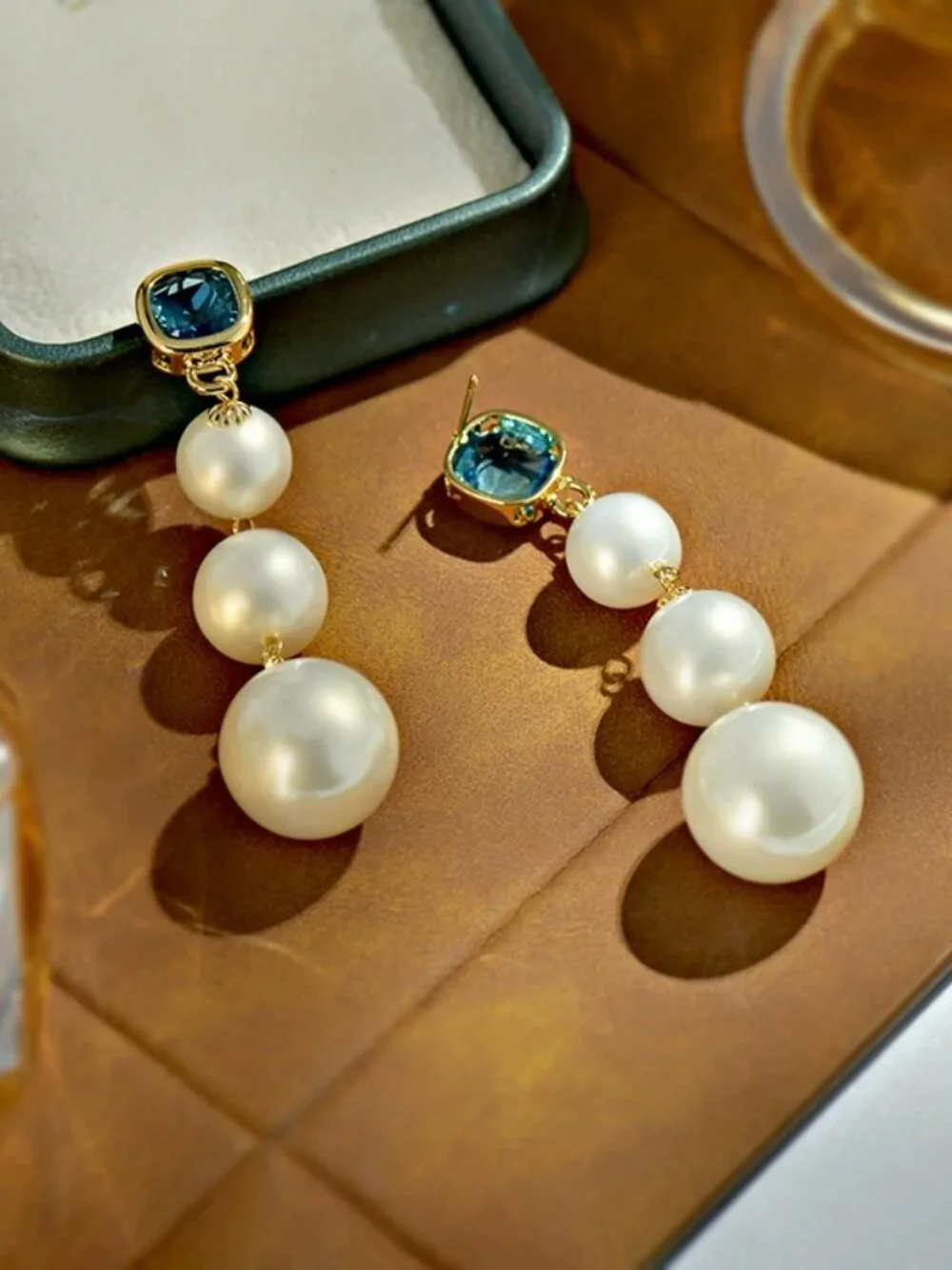 Graduated Pearl & Sapphire Drop Earrings